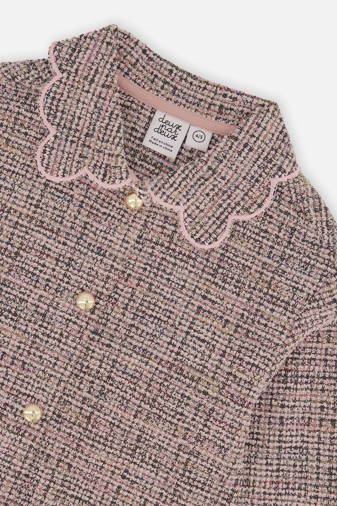 Deux par Deux girls' pink and black jacquard knit jacket, detail view