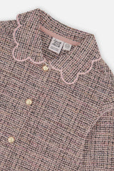 Deux par Deux girls' pink and black jacquard knit jacket, detail view