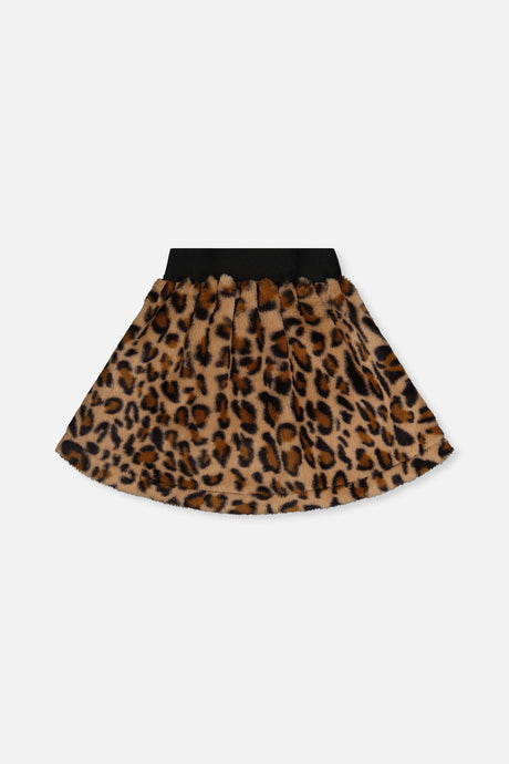 Back view of the Deux par Deux brown leopard print faux fur skirt