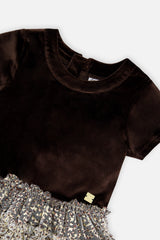 Deux par Deux girls' dark brown velour and mesh party dress – alternate view