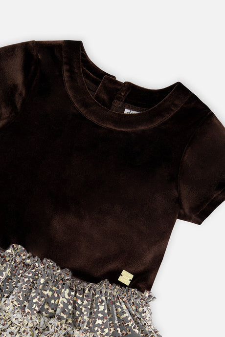 Deux par Deux girls' dark brown velour and mesh party dress – alternate view