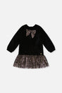 Bi-Material Raglan Sleeves Dress Black And Gold-0