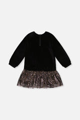 Bi-Material Raglan Sleeves Dress Black And Gold-4