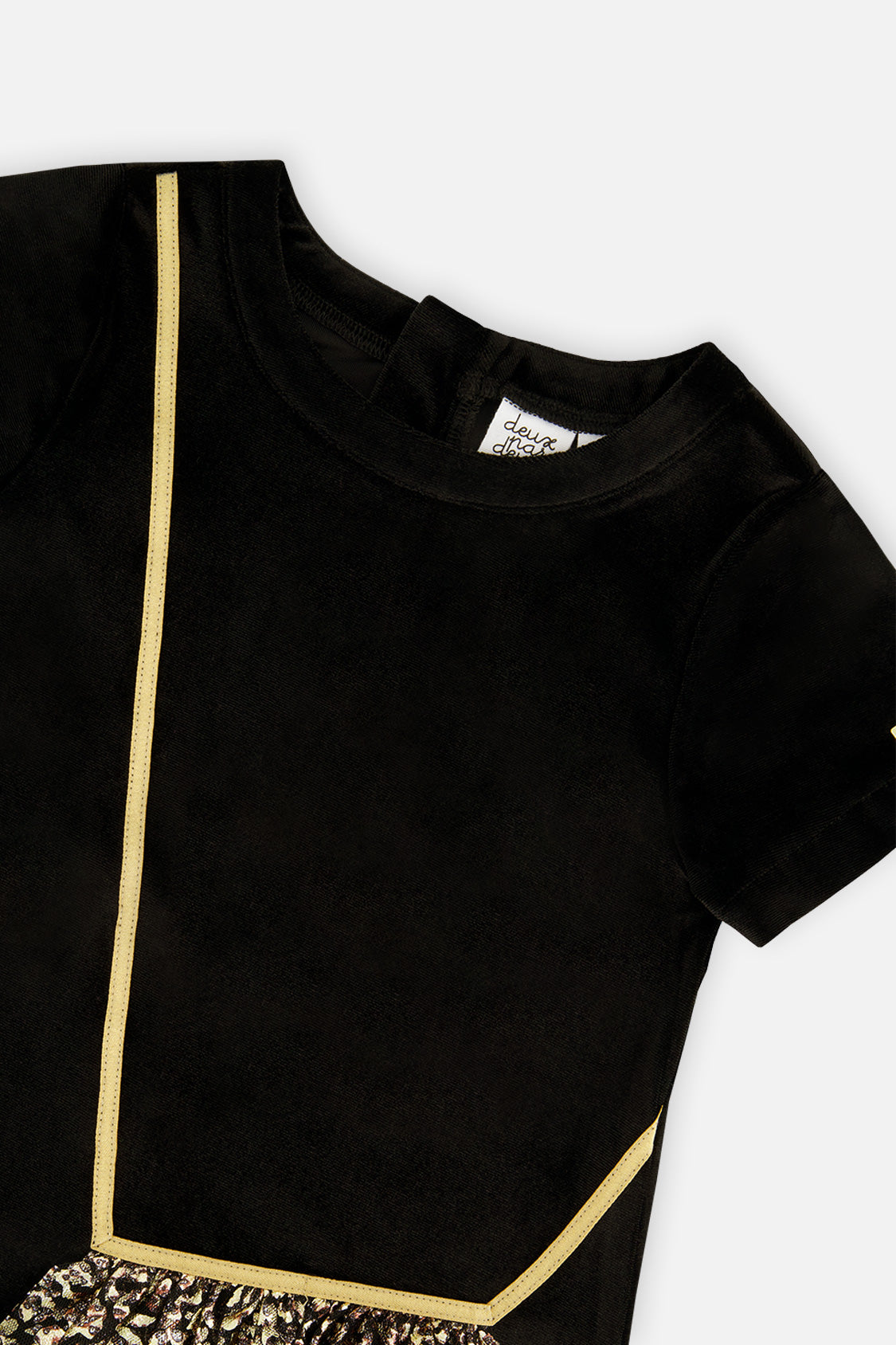 Additional view of the black and gold sleeveless A-line dress by Deux par Deux
