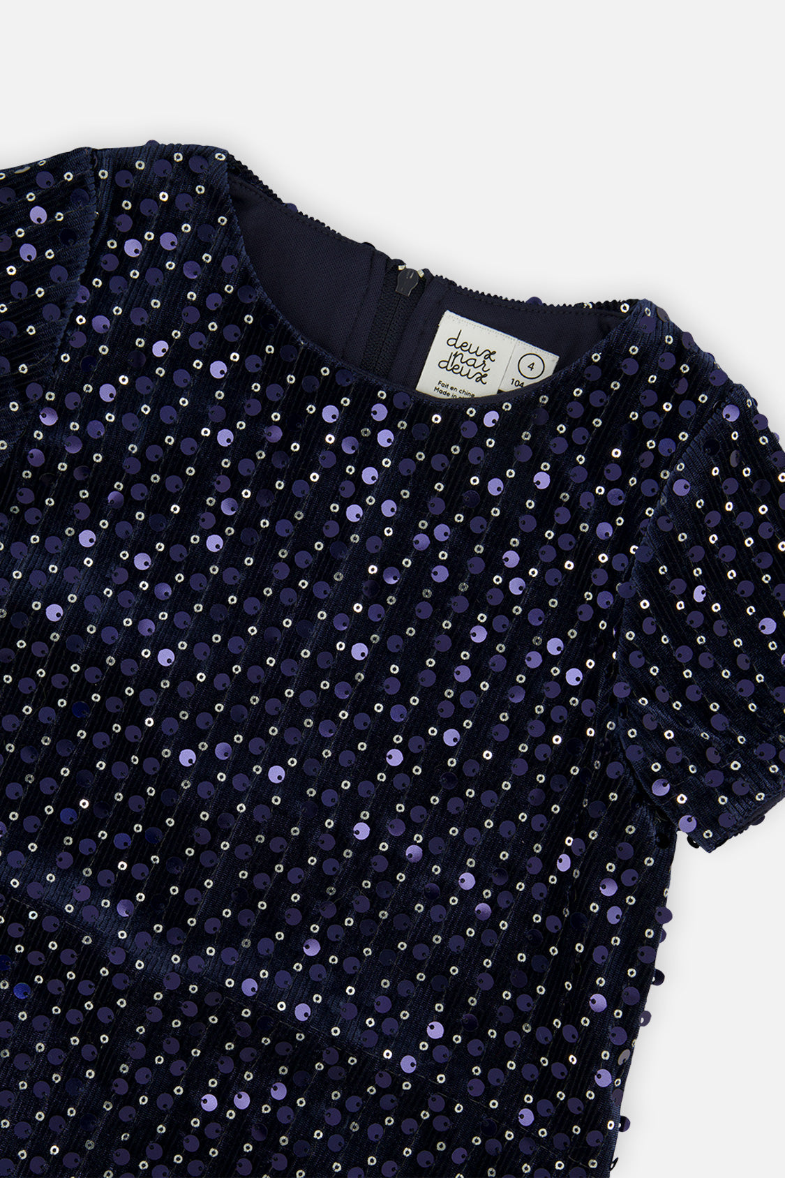Deux par Deux girls' dark blue sparkle velour A-line dress, additional view