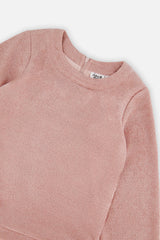 Deux par Deux girls' dusty pink bi-material dress, detail view