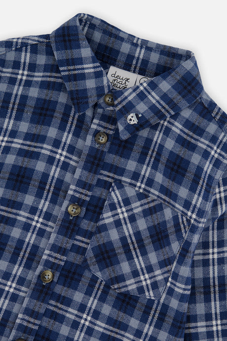 Deux par Deux blue and white plaid button-up shirt, alternate view
