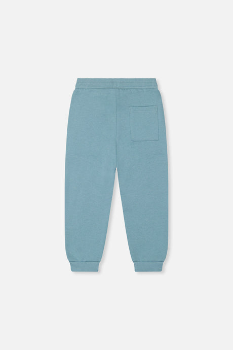 Deux par Deux kids fleece jogger sweatpants in pale turquoise, back view