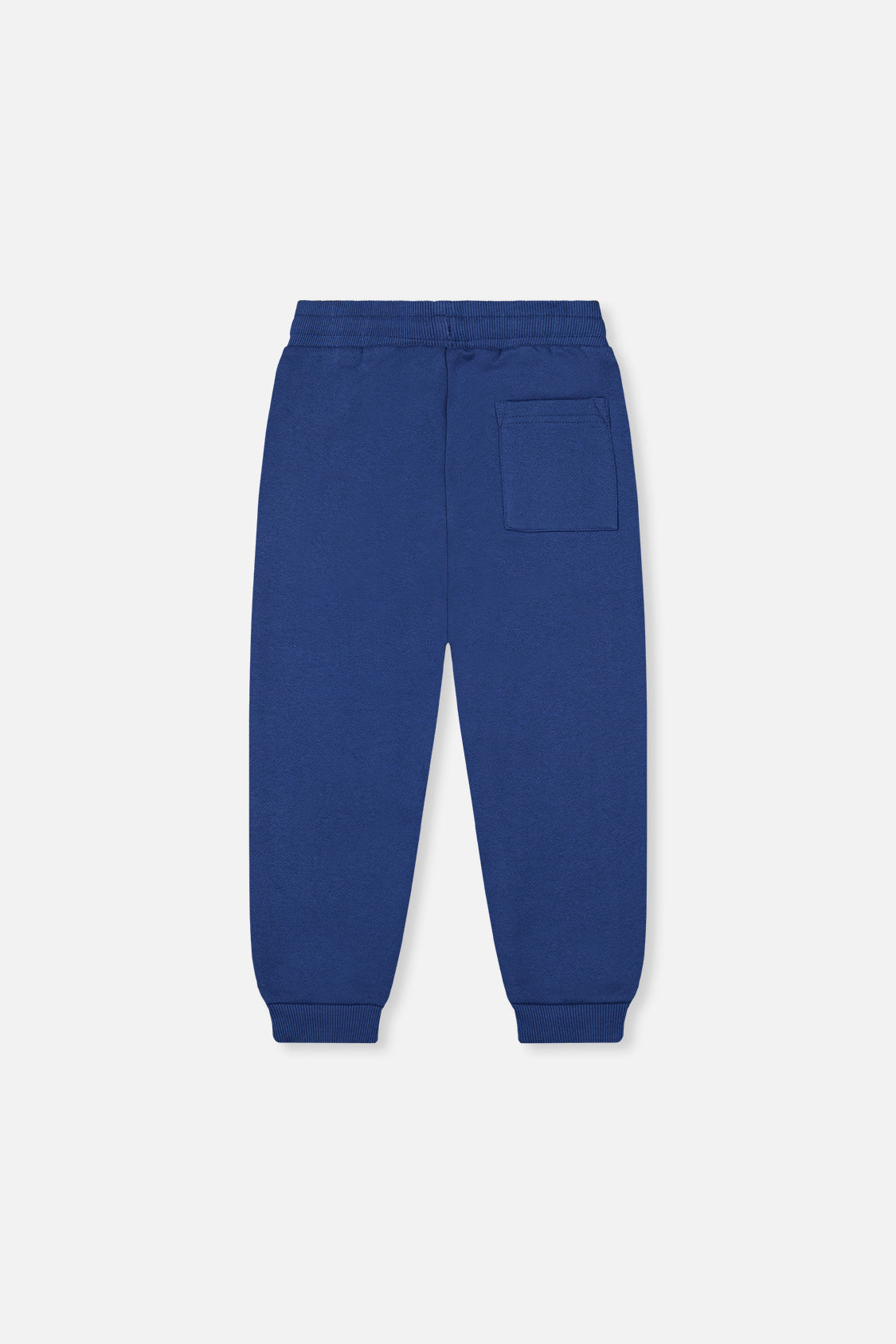Deux par Deux kids fleece jogger sweatpants in blue, back view