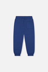Deux par Deux kids fleece jogger sweatpants in blue, back view