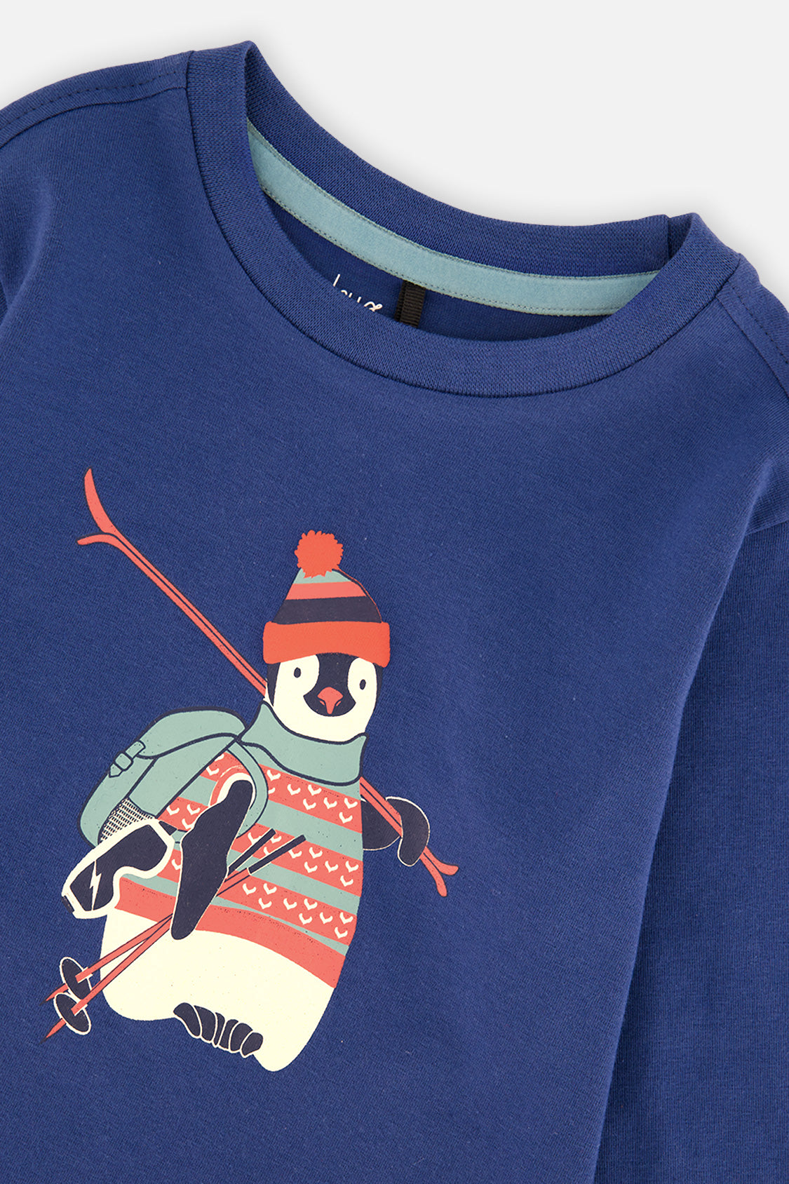 Deux par Deux Long Sleeve Organic Cotton T-Shirt Blue