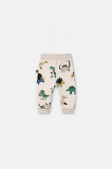 Baby Fleece Sweatpants Beige Dinosaur Print-4