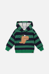 Fleece Hoodie With Applique Blue Striped Green-0