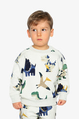 Fleece Sweatshirt Beige Dinosaur Print-2