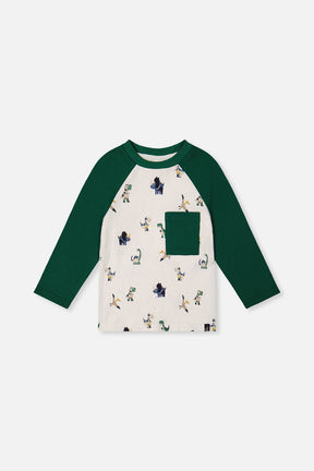 Long Sleeve Raglan T-Shirt Beige Dinosaur Print-0