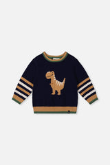 Knit Sweater With Intarsia Dark Blue, Brown And Beige-0