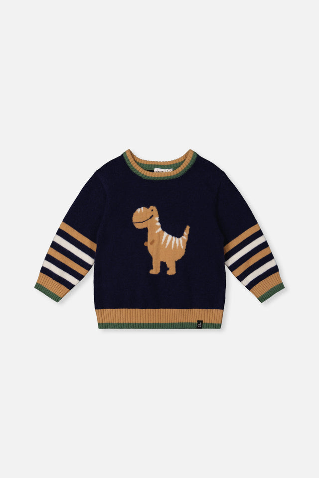 Knit Sweater With Intarsia Dark Blue, Brown And Beige-0