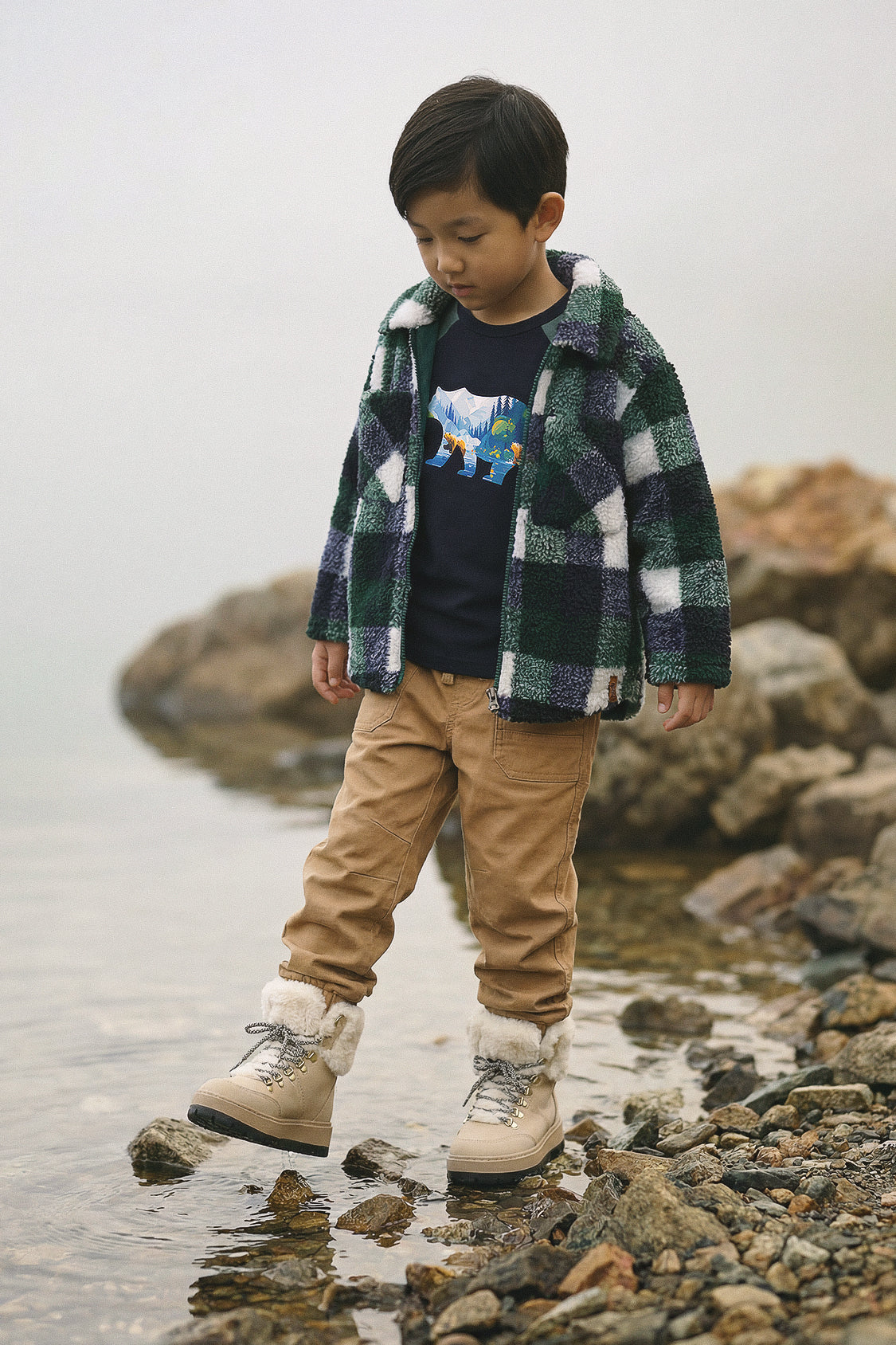 Deux par Deux Zipped Overshirt Blue And Green Checks