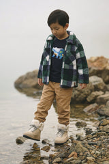 Deux par Deux Zipped Overshirt Blue And Green Checks