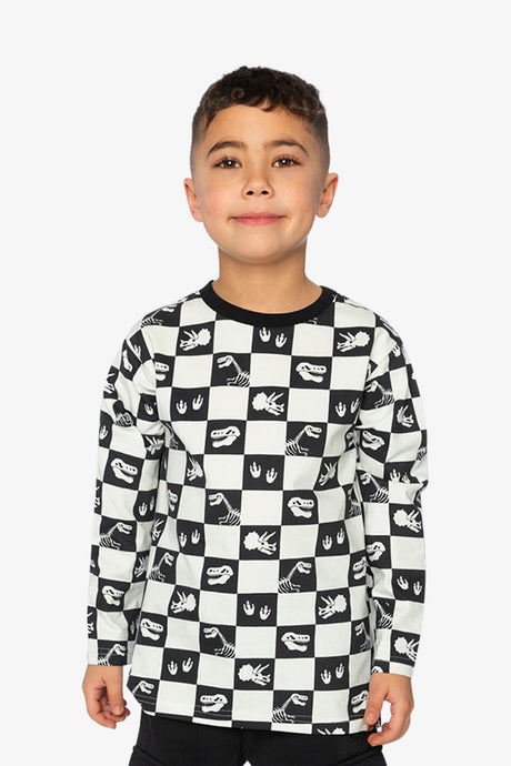 Organic Cotton Long Sleeve T-Shirt Black And White Checker-1