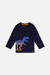 Long Sleeve Organic Cotton T-Shirt Dark Blue And Orange-0
