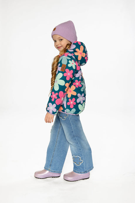 Quilted Mid-Season Jacket Green Floral Print-2