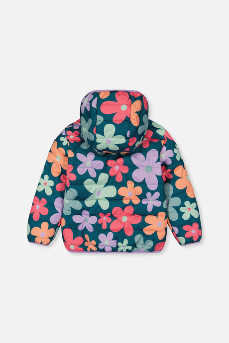 Quilted Mid-Season Jacket Green Floral Print-4