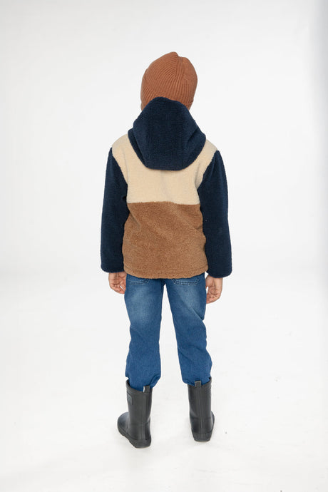 Reversible Mid-Season Jacket Dark Blue, Beige And Brown-3