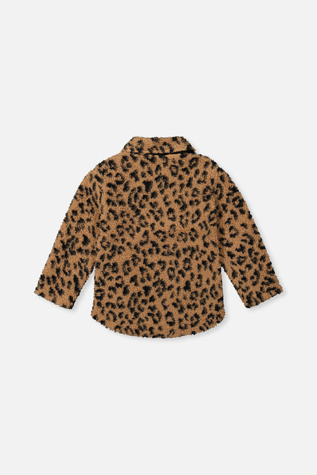 Deux par Deux girls sherpa zip overshirt in leopard print, product view 2