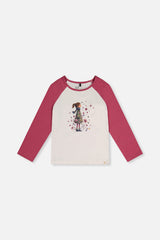 Raglan Organic Cotton T-Shirt Pinkish Violet And White-0