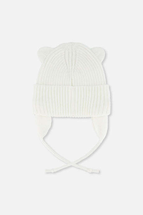 Baby Knit Hat With Strings Off-White-1