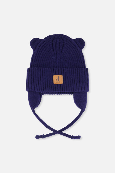 Baby Knit Hat With Strings Navy Blue-0