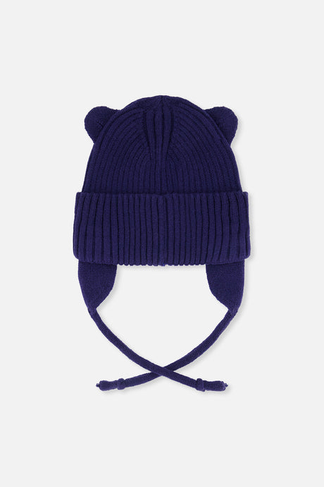 Baby Knit Hat With Strings Navy Blue-1