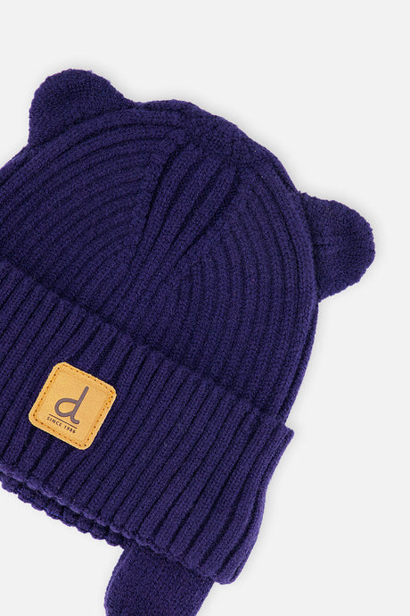 Baby Knit Hat With Strings Navy Blue-2
