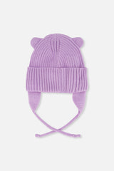 Baby Knit Hat With Strings Lavender-1