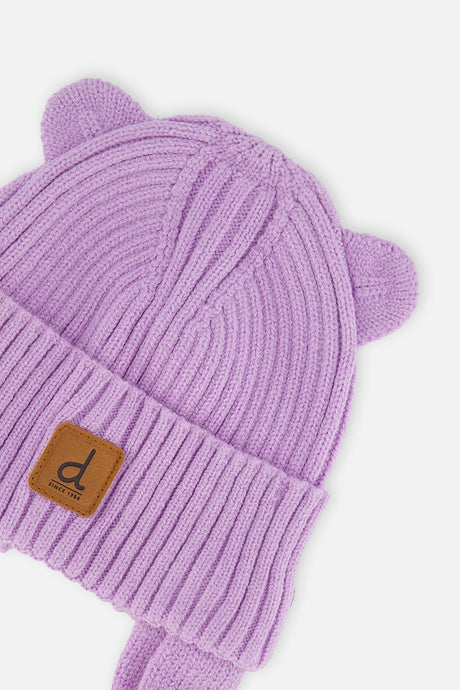 Baby Knit Hat With Strings Lavender-2