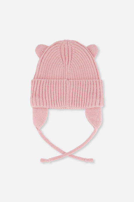 Baby Knit Hat With Strings Pale Dusty Pink-1