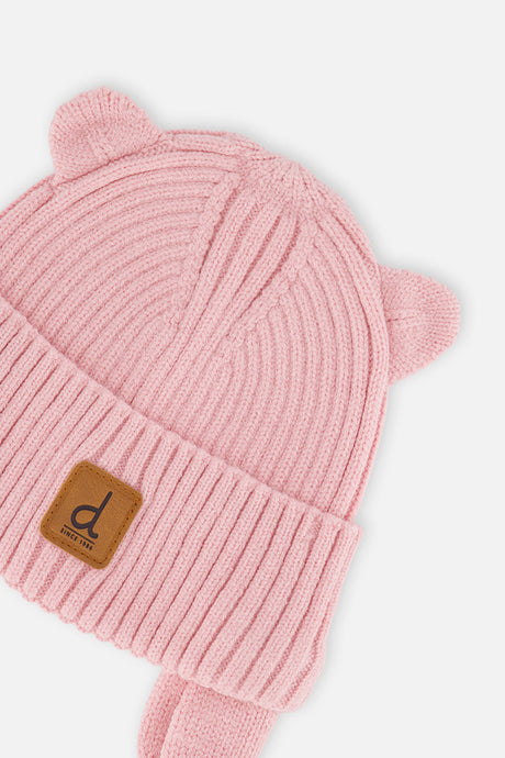 Baby Knit Hat With Strings Pale Dusty Pink-2