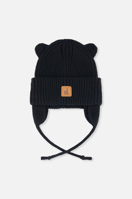 Baby Knit Hat With Strings Black-0