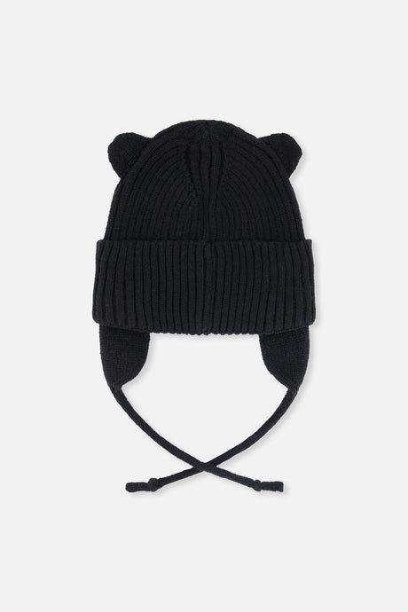 Baby Knit Hat With Strings Black-1