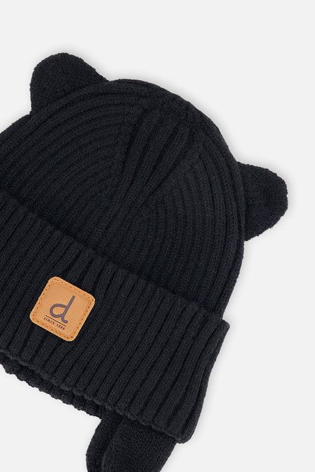 Baby Knit Hat With Strings Black-2