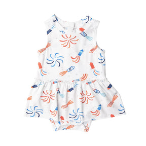Angel Dear Firecrackers bamboo skirted bodysuit for baby girls front view