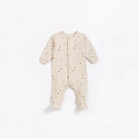 Petit Lem beige baby girl Bouquet floral footed sleeper – front view