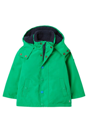 Joules Morgan Green Dinosaur Artwork Jacket: green front view with hood