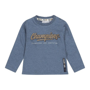 Blue melange Dirkje boys long-sleeve Champions shirt, front view