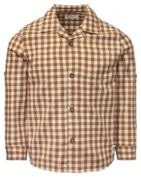 Noppies Gdynia caramel brown gingham shirt, front view