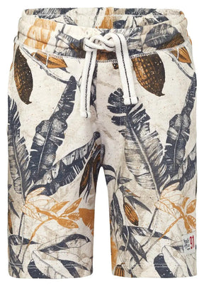 Noppies Giridih Antique White botanical boys shorts with drawcord, front view