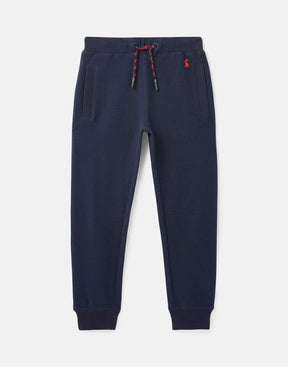 Joules Sid Navy Drawstring Joggers: front view with drawcord and cuffed ankles