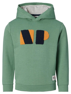 Noppies Gangapur green boys hoodie with textured NP chest motif, front view