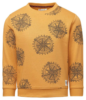 Noppies Gaya Amber Gold boys sweater with allover compass print, front view